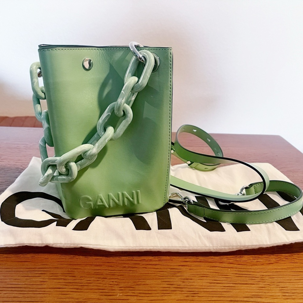 Ganni Green Mini Bag with Chain Strap